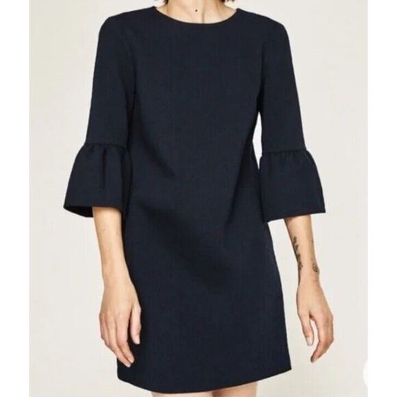Zara Dresses & Skirts - Zara Women's Black Bell Sleeve Mini Dress 3/4 Sleeve Size Small